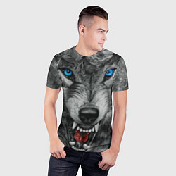 Футболка спортивная мужская Агрессивный волк с синими глазами, цвет: 3D-принт — фото 2
