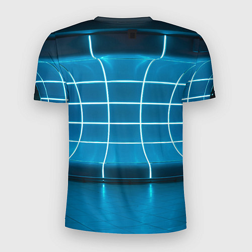 Мужская спорт-футболка Абстрактная панель неоновых голубых фонарей / 3D-принт – фото 2