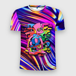 Мужская спорт-футболка Скейтбордист Барт Симпсон на фоне разноцветных кля