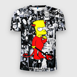 Мужская спорт-футболка Барт Симпсон - чёрт на фоне своих подопечных