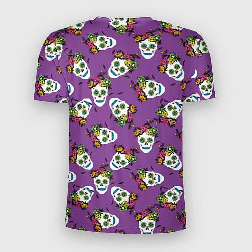 Мужская спорт-футболка Сахарные черепа на фиолетовом паттерн / 3D-принт – фото 2