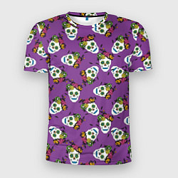 Мужская спорт-футболка Сахарные черепа на фиолетовом паттерн