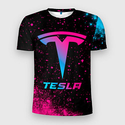 Мужская спорт-футболка Tesla - neon gradient