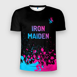 Футболка спортивная мужская Iron Maiden - neon gradient: символ сверху, цвет: 3D-принт