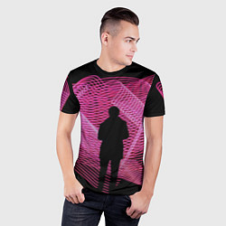 Футболка спортивная мужская Неоновые розовые волны и силуэт человека, цвет: 3D-принт — фото 2