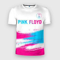 Мужская спорт-футболка Pink Floyd neon gradient style: символ сверху
