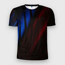 Мужская спорт-футболка Иллюзорные синие и красные линии во тьме