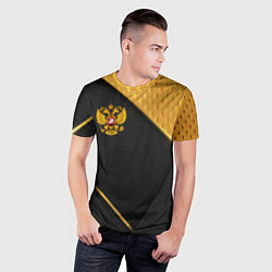 Футболка спортивная мужская Герб России на черном фоне с золотыми вставками, цвет: 3D-принт — фото 2