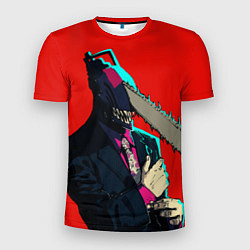 Мужская спорт-футболка Человек бензопила в деловом костюме