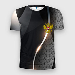 Футболка спортивная мужская Герб РФ киберпанк, цвет: 3D-принт