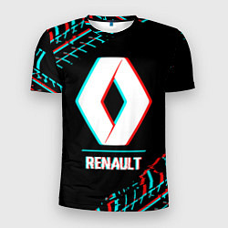 Мужская спорт-футболка Значок Renault в стиле glitch на темном фоне