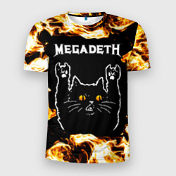 Футболка спортивная мужская Megadeth рок кот и огонь, цвет: 3D-принт