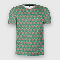 Мужская спорт-футболка Паттерн из цветов на зеленом фоне