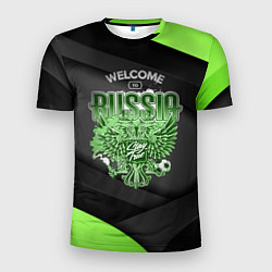Мужская спорт-футболка Герб России - спортивный черно-зеленый стиль