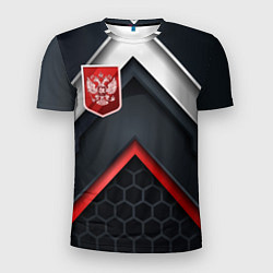 Мужская спорт-футболка Герб России на объемном фоне