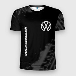 Мужская спорт-футболка Volkswagen speed на темном фоне со следами шин: на