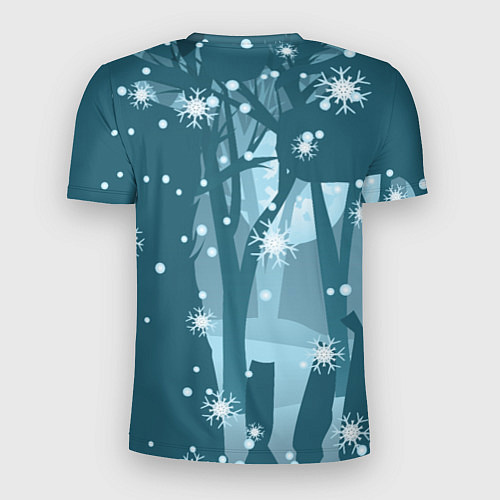 Мужская спорт-футболка Деревья и снежинки в силуэте идущего оленя / 3D-принт – фото 2