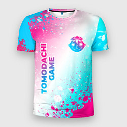 Мужская спорт-футболка Tomodachi Game neon gradient style: надпись, симво