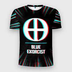 Футболка спортивная мужская Символ Blue Exorcist в стиле glitch на темном фоне, цвет: 3D-принт