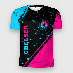 Мужская спорт-футболка Chelsea - neon gradient: надпись, символ