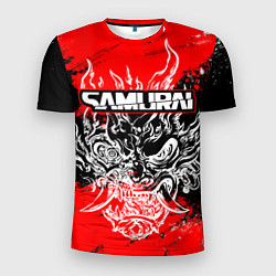 Мужская спорт-футболка Самурай - Маска Они - киберпанк