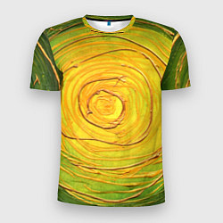 Мужская спорт-футболка Желто-зеленая текстурная абстракция акрилом