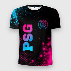 Мужская спорт-футболка PSG - neon gradient: надпись, символ