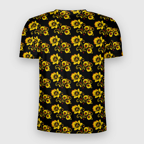 Мужская спорт-футболка Хохломская роспись цветы на чёрном фоне / 3D-принт – фото 2