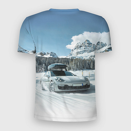 Мужская спорт-футболка Porsche on a mountain winter road / 3D-принт – фото 2