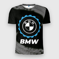 Футболка спортивная мужская BMW в стиле Top Gear со следами шин на фоне, цвет: 3D-принт