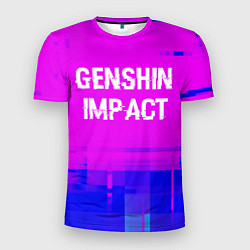 Мужская спорт-футболка Genshin Impact glitch text effect: символ сверху