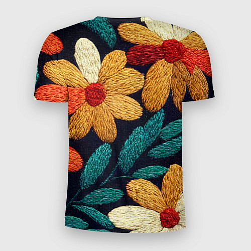 Мужская спорт-футболка Цветы в стиле вышивки / 3D-принт – фото 2