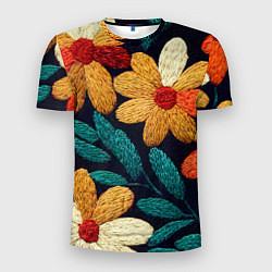 Мужская спорт-футболка Цветы в стиле вышивки