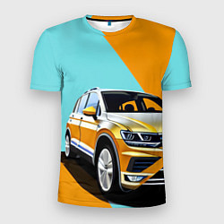 Мужская спорт-футболка Фольксваген тигуан оранжевый