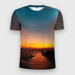 Мужская спорт-футболка Горная река на фоне заката
