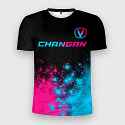 Футболка спортивная мужская Changan - neon gradient: символ сверху, цвет: 3D-принт