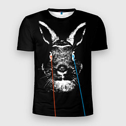 Мужская спорт-футболка Черный кролик стреляет лазерами из глаз