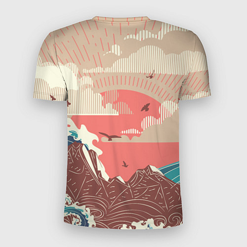 Мужская спорт-футболка Большие океанские волны и скалистый остров на зака / 3D-принт – фото 2