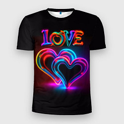 Мужская спорт-футболка Love - неоновые сердца