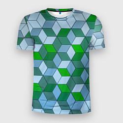 Футболка спортивная мужская Зелёные и серые абстрактные кубы с оптической иллю, цвет: 3D-принт