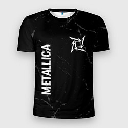 Мужская спорт-футболка Metallica glitch на темном фоне: надпись, символ