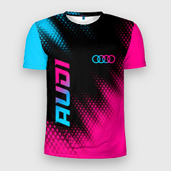 Мужская спорт-футболка Audi - neon gradient: надпись, символ