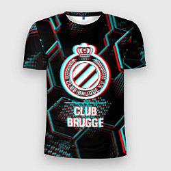 Мужская спорт-футболка Club Brugge FC в стиле glitch на темном фоне