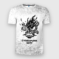 Футболка спортивная мужская Cyberpunk 2077 с потертостями на светлом фоне, цвет: 3D-принт
