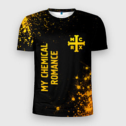 Мужская спорт-футболка My Chemical Romance - gold gradient: надпись, симв