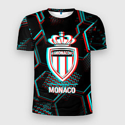 Футболка спортивная мужская Monaco FC в стиле glitch на темном фоне, цвет: 3D-принт