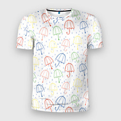 Футболка спортивная мужская Цветные зонтики с каплями дождя, цвет: 3D-принт