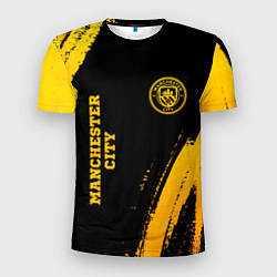 Мужская спорт-футболка Manchester City - gold gradient: надпись, символ