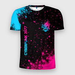 Мужская спорт-футболка Cyberpunk 2077 - neon gradient: надпись, символ