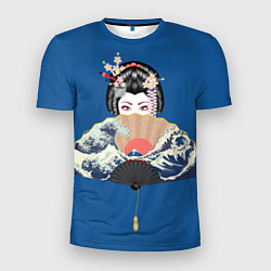Мужская спорт-футболка Японская гейша с большим веером